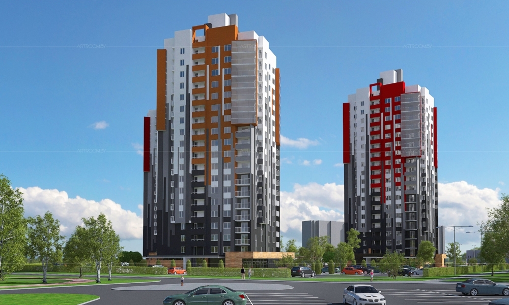 3D Визуализация микрорайона. Дизайн-концепция фасадов.